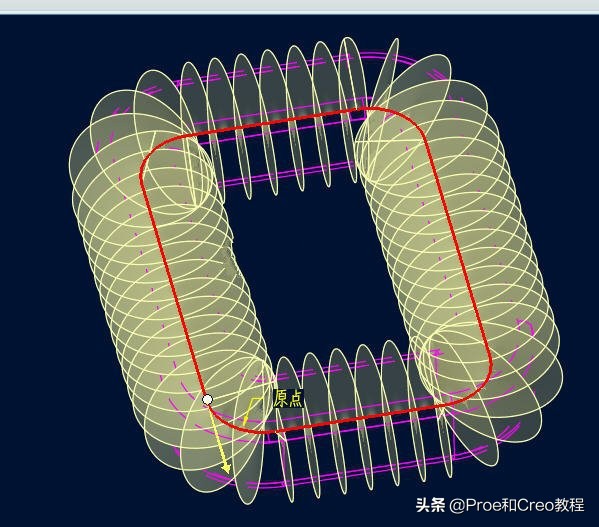 Proe/Creo可变截面扫描创建回环弹簧（含3D素材领取）