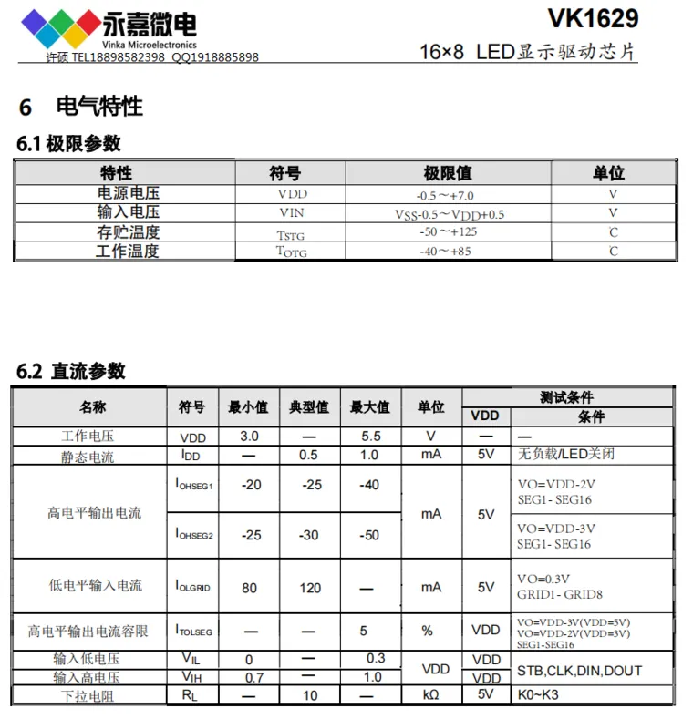 VK1629 LQFP44数显屏驱动芯片抗干扰数码管驱动IC点阵LED驱动 永嘉原厂FAE支持的图1