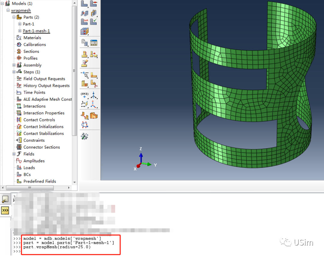 [Abaqus wrapMesh教学] 三句Python脚本实现网格卷曲的图7