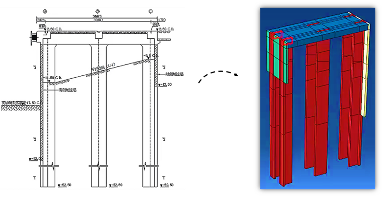 T型桩基与地下连续墙组合码头的结构仿真分析的图2