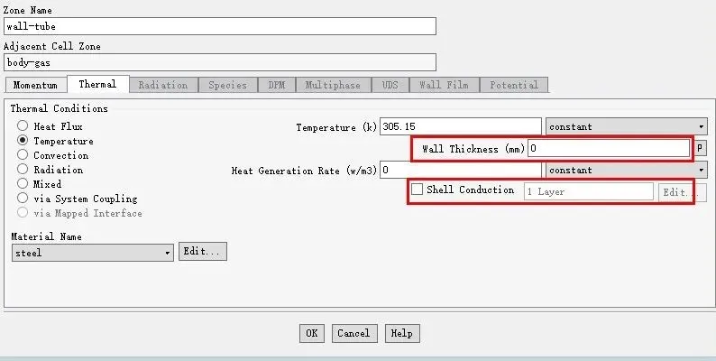 fluent中的wall thickness和shell conduction的图1