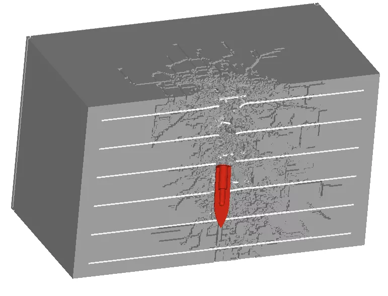 合金弹体侵彻钢筋混凝土（损伤+裂纹）的图3