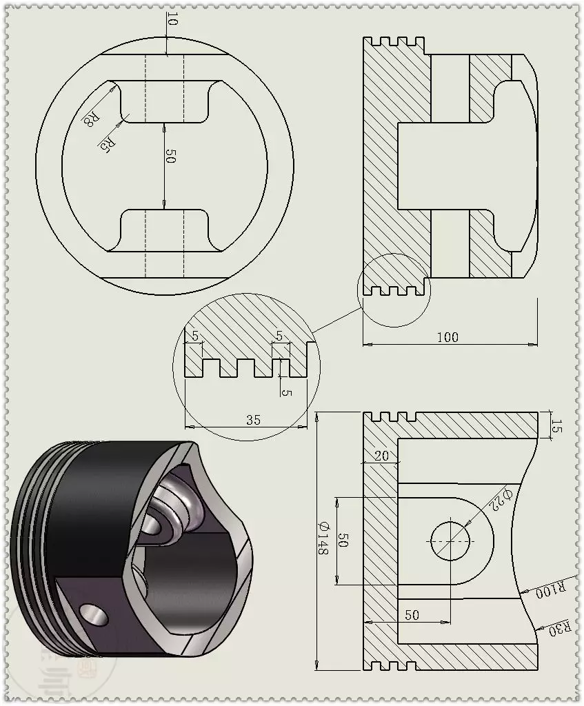 用SolidWorks设计的驻留活塞机构的图22