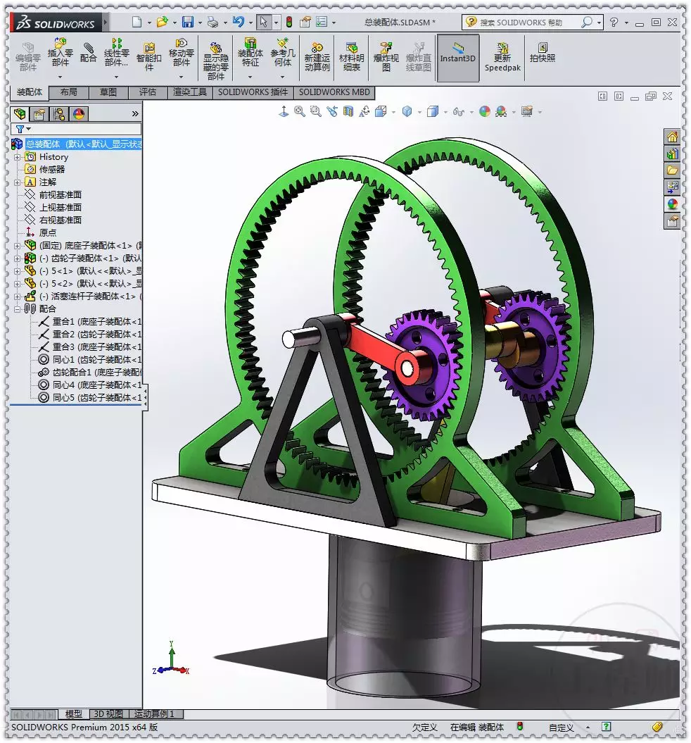 用SolidWorks设计的驻留活塞机构的图49