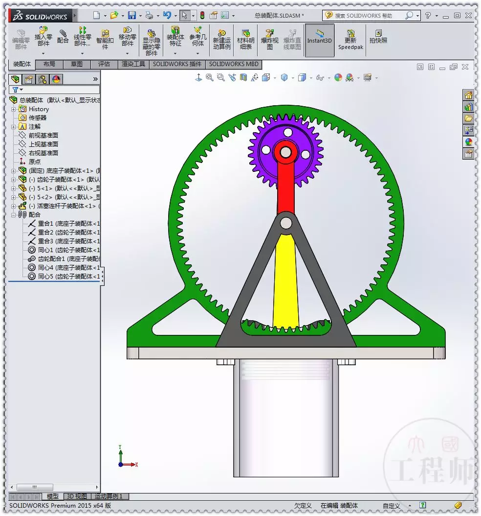 用SolidWorks设计的驻留活塞机构的图48