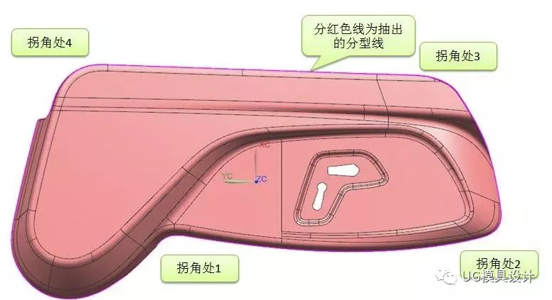 汽车模分型面拐角位置的处理技巧的图1