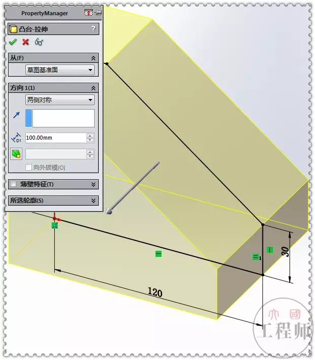 在SolidWorks里把实体转为钣金，这次用的是草图切口的图3