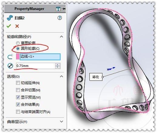 用SolidWorks画一个扭曲的环面，这个方法很费电脑的图19