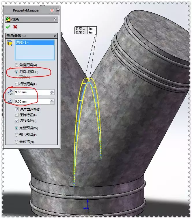 用SolidWorks实体建模的裤型三通管的图16