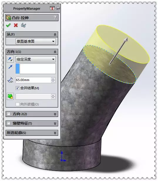 用SolidWorks实体建模的裤型三通管的图8