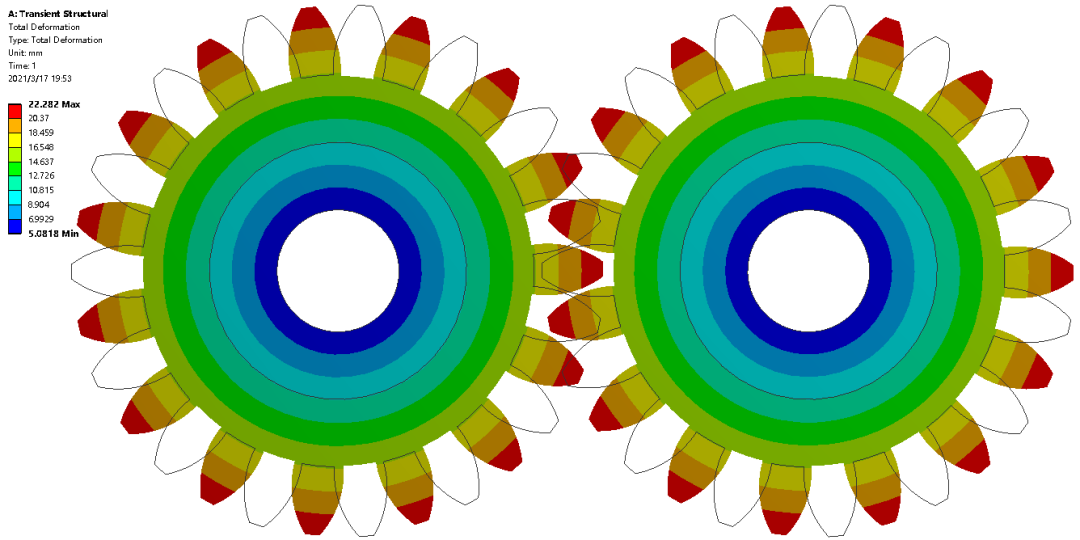 Workbench齿轮啮合瞬态动力学分析简例的图8